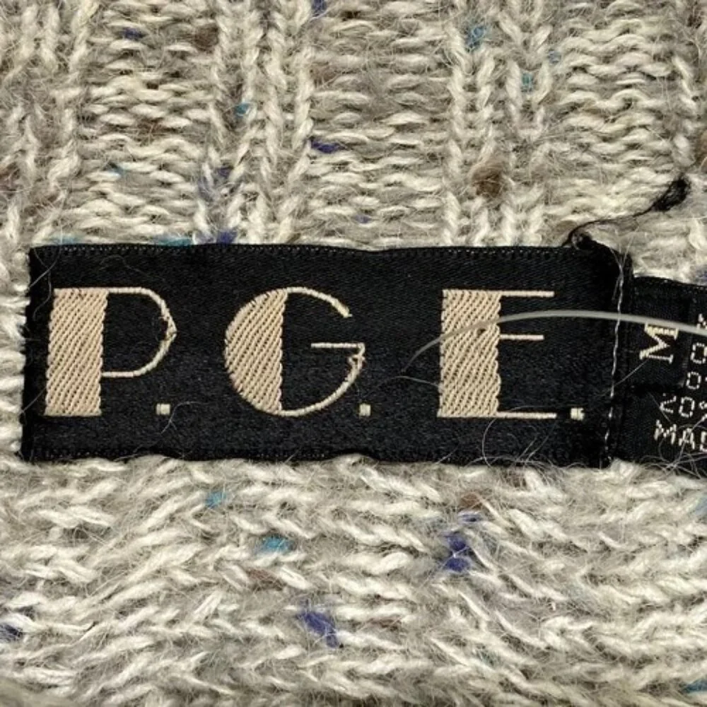 Vintage P.G.E. Mohair Wool Cardigan‎ Women's Medium Gray Ivory Chunky Knit NWOT